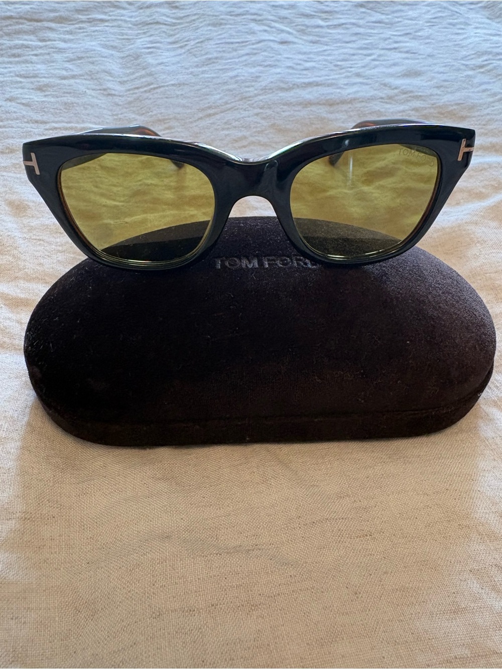 Tom Ford dark brown Wayfarer Sunglasses with Gold T Accents